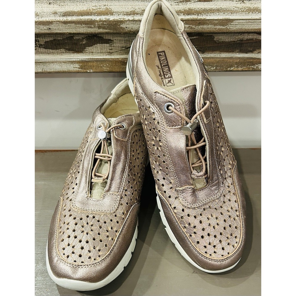 Pikolinos‎ Cantabria Leather Sneakers 41/10.5 Metallic Stone Perforated Comfort